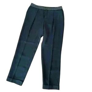 Rag & Bone Black Leather Trim Pleated Cropped Tailored Pants Women's